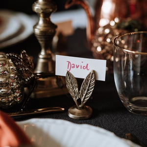 Nkuku Leaf Brass Place Card Holders (Set of 4)