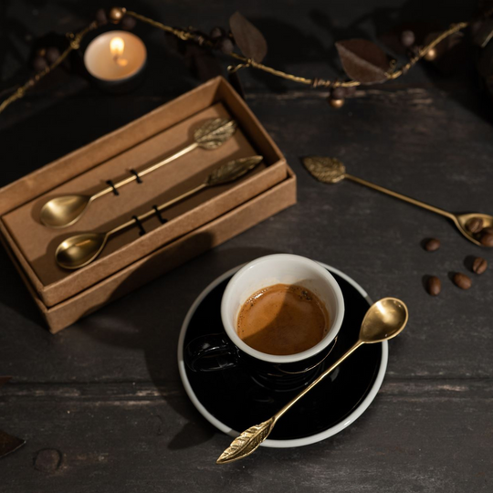 Nkuku Antique Brass Leaf Spoon Gift Set